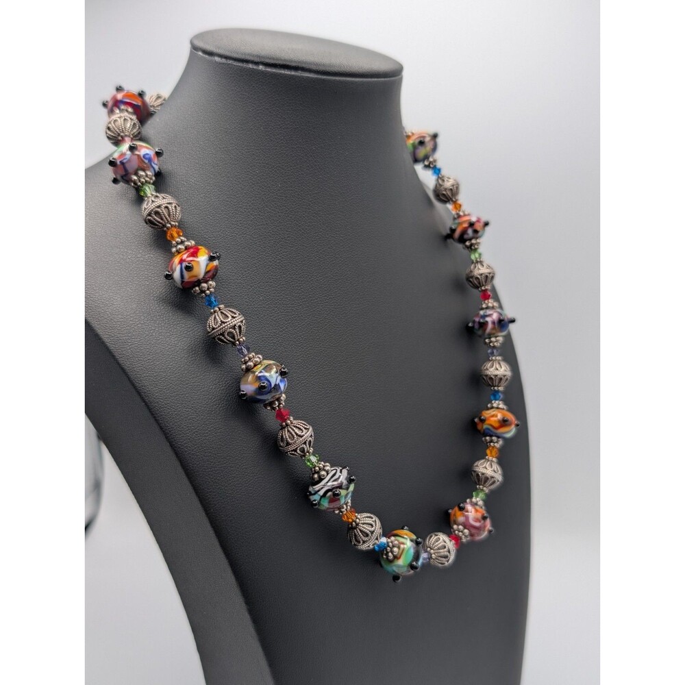 Rainbow Artisan Lampwork Glass Crystal Beads 925 Sterling Bracelet Necklace Set image 4